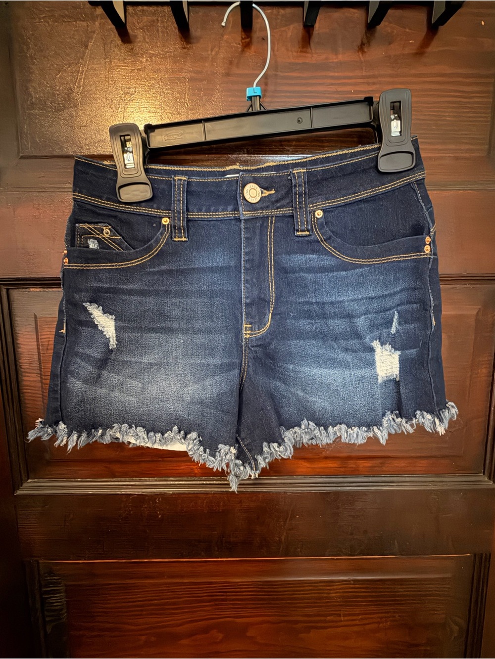 YMI Dark Blue Distressed Frayed Hem Jean Shorts